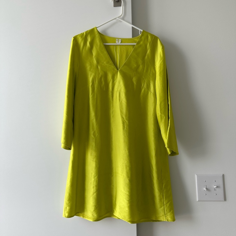 Arket Vibrant Green V-Neck Mini Dress